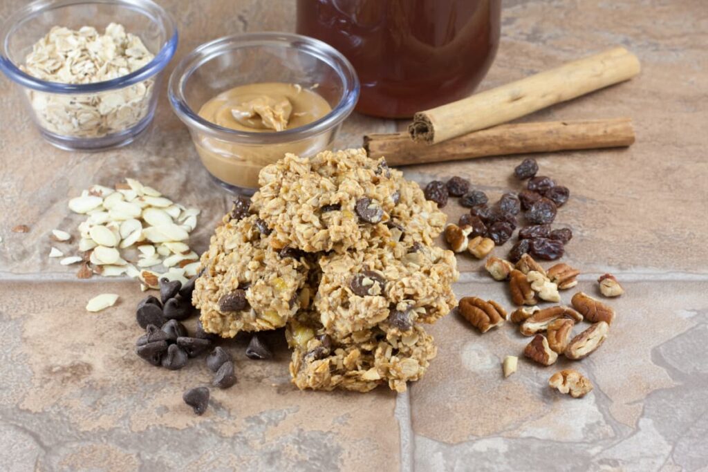 Cookies at Walmart store served along with walnuts, Choco chips, cinnamon sticks, rolled oats, almonds and peanut butter.