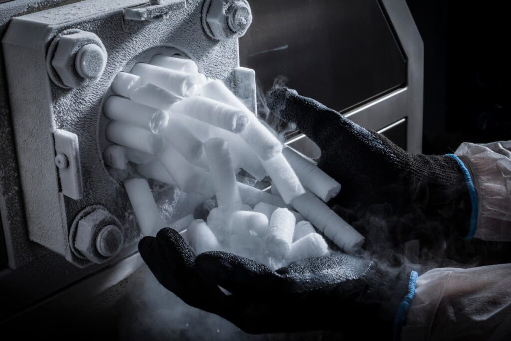 Dry Ice At Safeway holding by a person who wears black color gloves preserving in a machine.