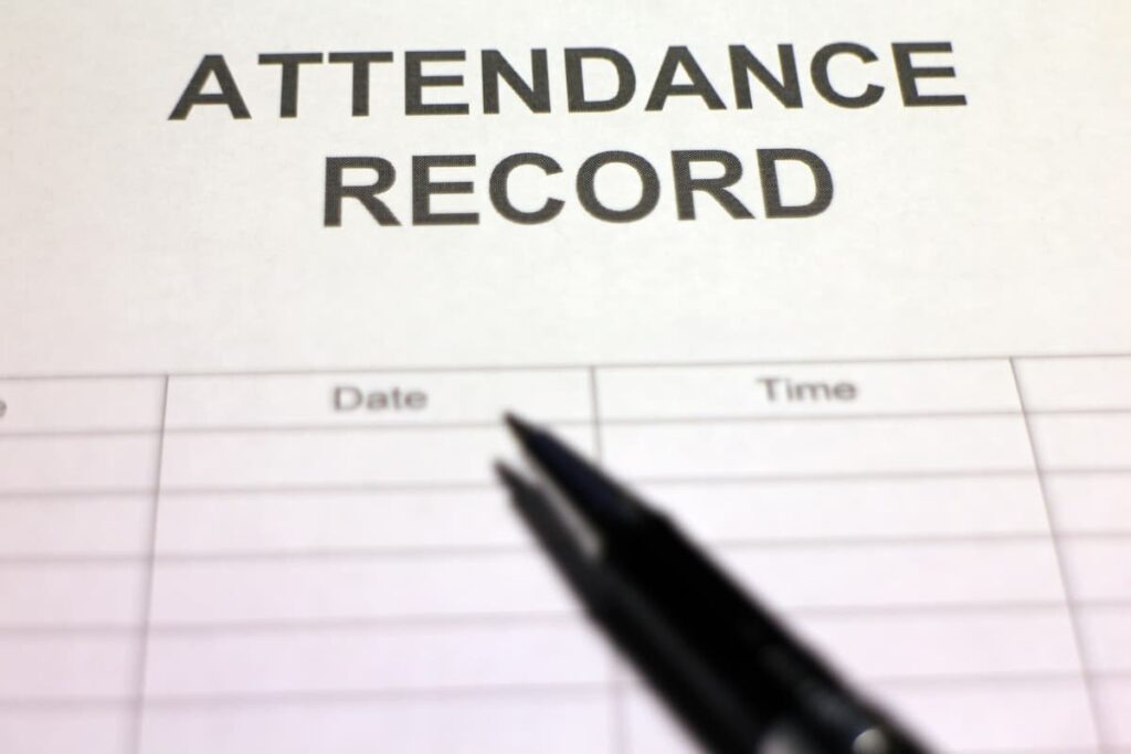 Attendance Policy at Publix verified through attendance sheet and pen.